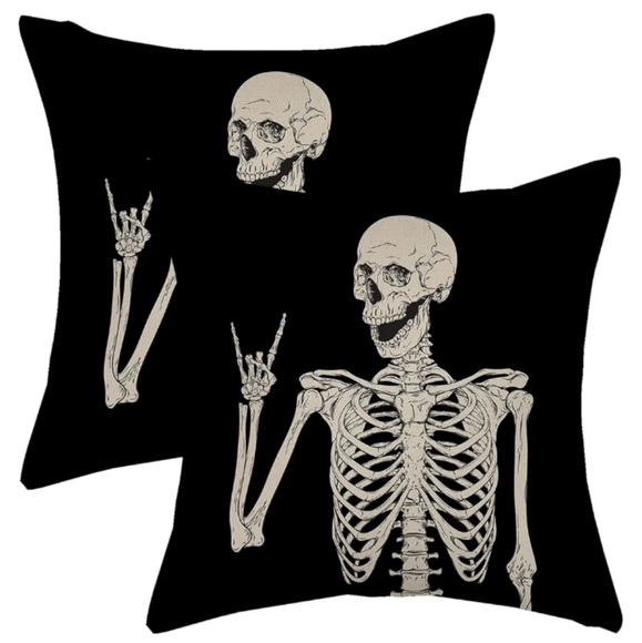 Black Dancing Skeletons Goth Pillow Cover 18x18 Square Skeleton Pillows Gothic - Picture 4 of 5